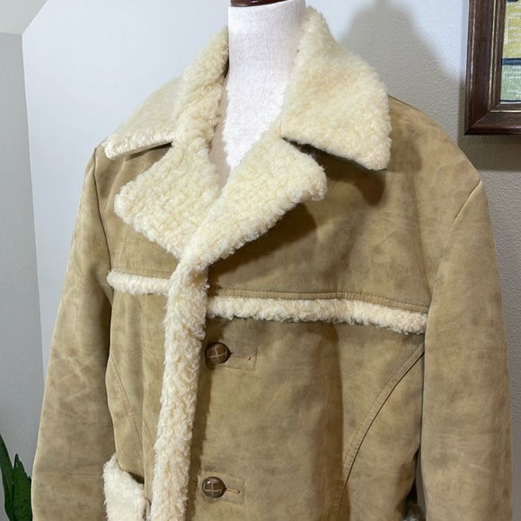 THE Coolest Vintage 1970s 80s Faux Suede Sheepskin Shearling Jacket Coat - Picture 2 of 16